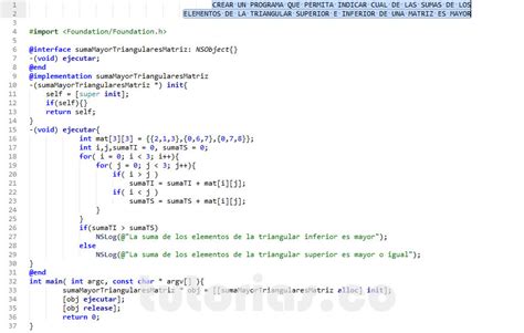 Poo Objective C Suma Mayor Entre Triangulares De Matriz Tutorias Co