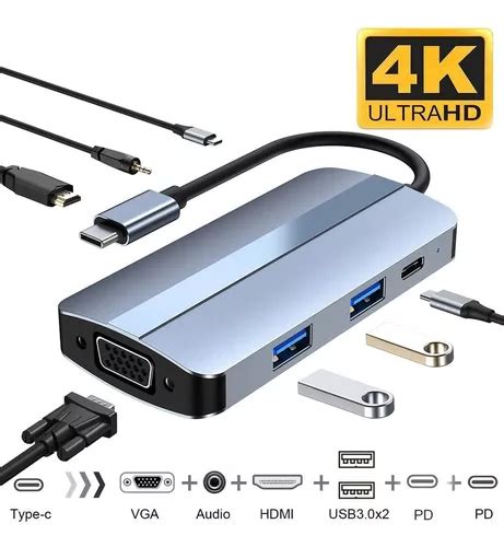 Tipo C Hub 7 En 1 Adaptador Usb C A Hdmi Vga Con Usb30 Meses Sin Interés