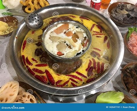 Authentic Chinese Chongqing Spicy Hot Pot Stock Image Image Of Shoots Filled