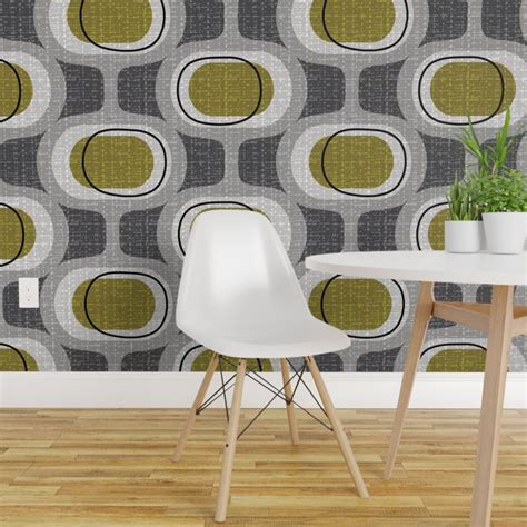 Peel And Stick Wallpaper 2ft Wide Orbs Retro Green Mid Century Mod Modern