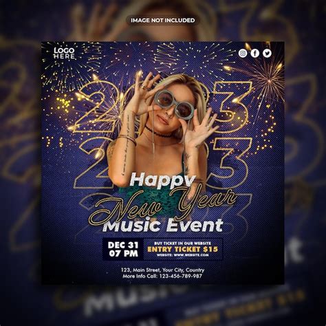 Feliz ano novo promoção de eventos musicais post no instagram ou modelo