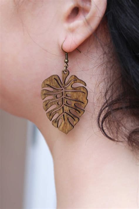 Wooden Leaf Earrings Wood Jewellery Leaves Ladies Women T Etsy