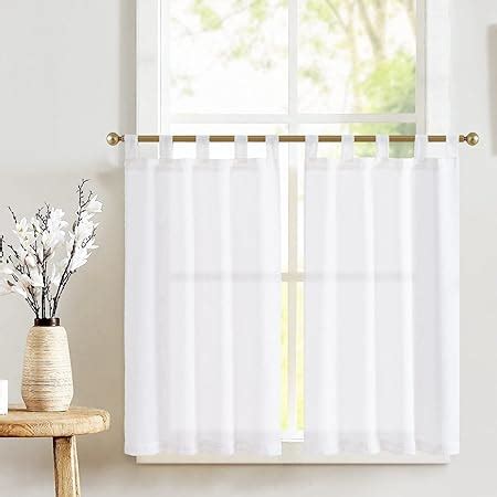 TOPICK Kitchen Curtains 36 Inch Length Linen Textured Bathroom Window