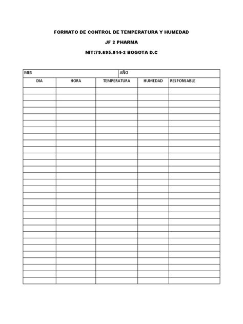 Formato De Control De Temperatura Y Humedad Jf Pdf