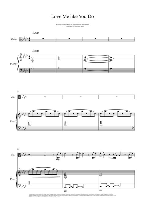 Love Me Like You Do Arr Matthew Pyeon By Ellie Goulding Sheet Music For Viola And Piano At