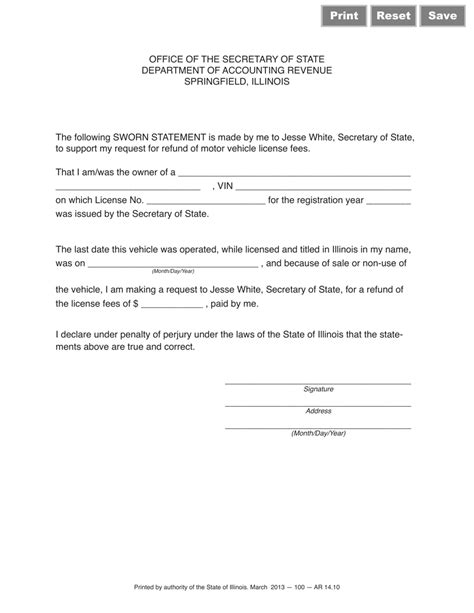 Printable Sworn Statement Form Printable Forms Free Online