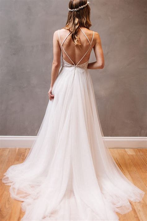 Lace Tulle Beach Casual Wedding Dress With Strappy Back Detail Loveangeldress