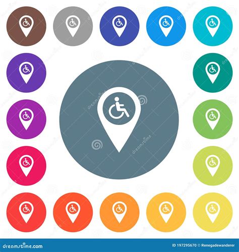 Disability Accessibility Gps Map Location Flat White Icons On Round