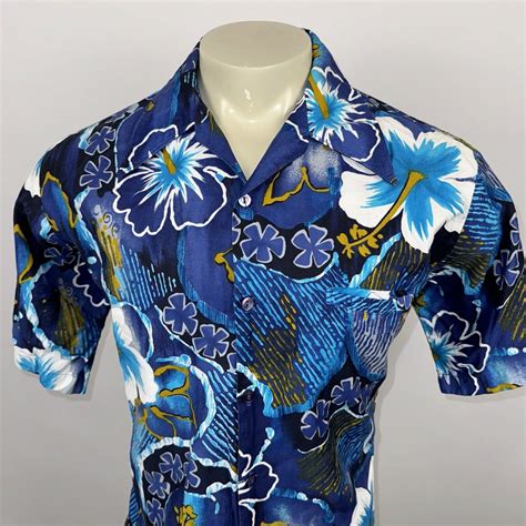 Vintage Mens Shirt Hawaiian Go Barefoot Floral Disco … Gem