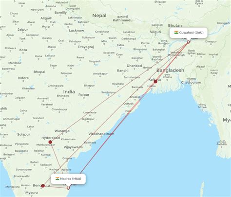 All Flight Routes From Guwahati To Chennai Gau To Maa Flight Routes