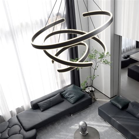 SUSUDZ Modern Chandelier Modern LED Chandelier Black Rings Chandelier ...