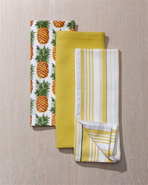 Pineapple Stripe Kitchen Towels Set Of Three