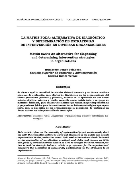 La Matriz Foda Alternativa De Diagn Sticos Y Determinaci N De