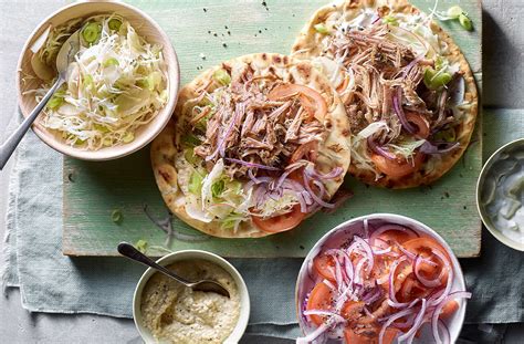 Pulled Pork Souvlaki Flatbreads With Slaw Recipe Slow Cooker Recipes