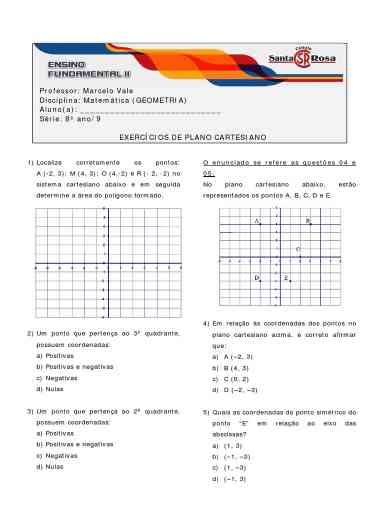 Exercícios De Plano Cartesiano Em Pdf Para O 8º Ano Soluções E Produto