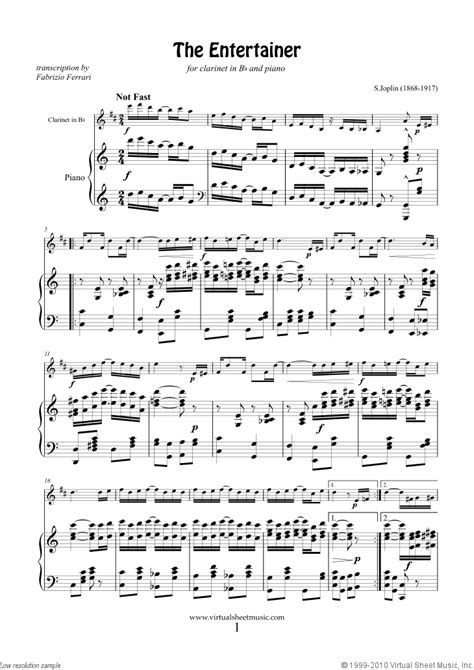 Joplin The Entertainer Sheet Music For Clarinet And Piano Pdf