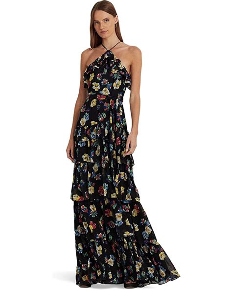 Lauren Ralph Lauren Floral Ruffle Trim Georgette Halter Gown 6pm