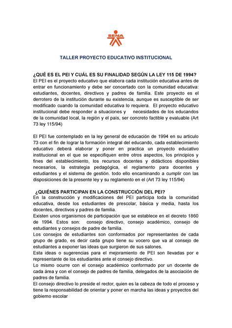 Pei Informacion General De Decho Penal Taller Proyecto Educativo