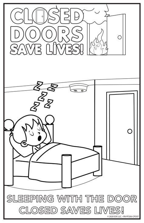 Closed Doors Save Lives Coloring Poster Fire Safety For Life