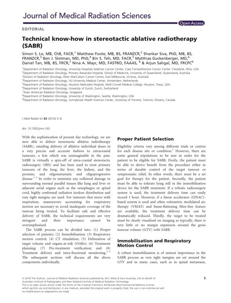 PDF Technical Know How In Stereotactic Ablative Radiotherapy SABR