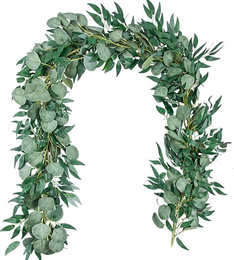 TOPHOUSE 2 Pcs Artificial Eucalyptus Garland With Willow Leaves 6 5 Ft