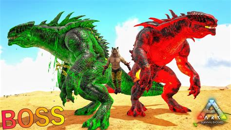 Celestial Giga VS Fire And Caustic Colossus Boss ARK Survival