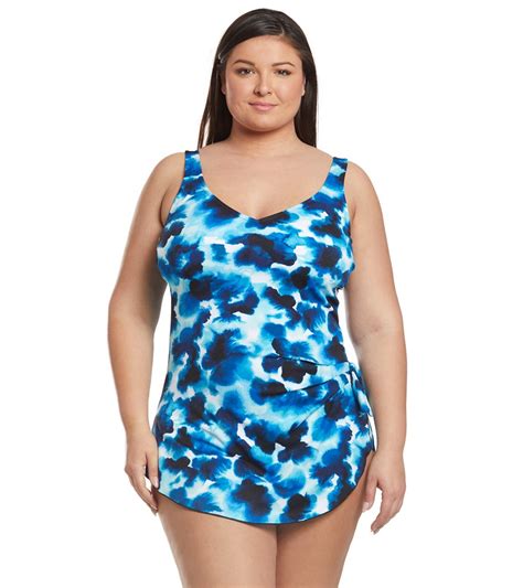 Maxine Plus Size Stormy Chlorine Resistant Wide Strap Sarong One Piece