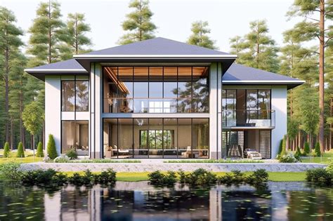 Premium AI Image 3d Rendering Of Modern Cozy House With Pool And