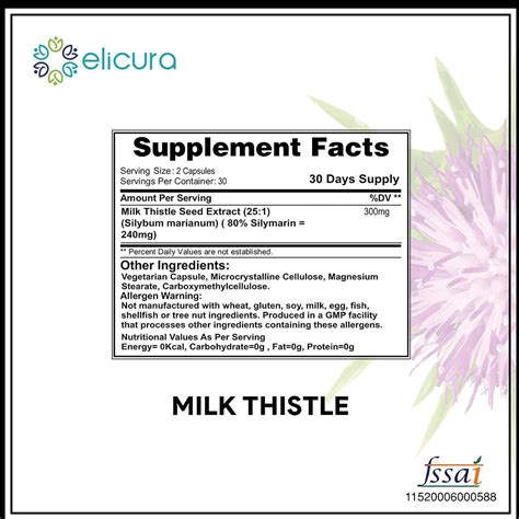 Buy ELICURA S ESSENTIAL MILK THISTLE SILYBUM MARIANUM 60 VEG CAPSULES