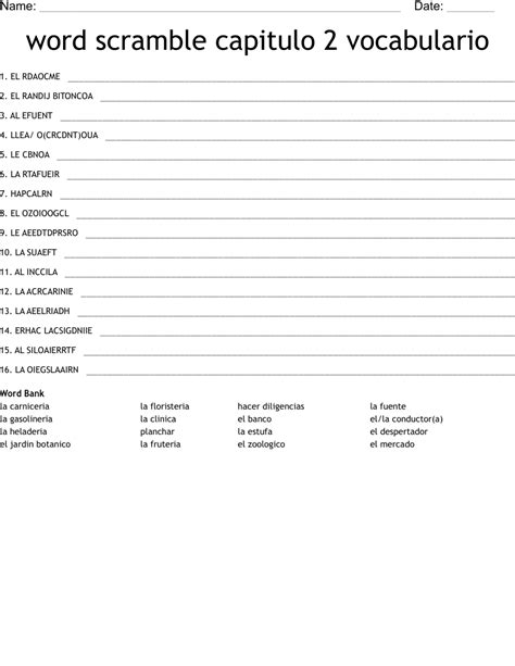 Word Scramble Capitulo 2 Vocabulario WordMint