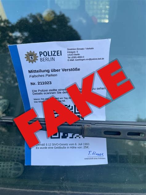 Polizei Berlin warnt vor gefälschten Bußgeldbescheiden mit QR Code