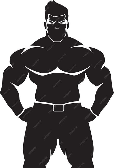 Mighty Muscle Marvel Vector Black Logo Icon Of Caricature Bodybuilder