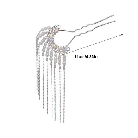 Rhinestone U Shaped Hair Stick Tassel Pearl Hair Stick Metal Hairpin