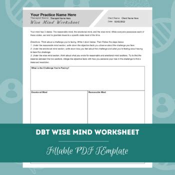 Dbt Wise Mind Worksheet Editable Fillable Pdf Template Mental Health