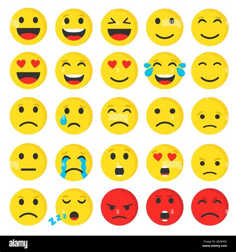 Set Of Cute Smiley Emoji Flat Icon Vector Illustration Stock Vector