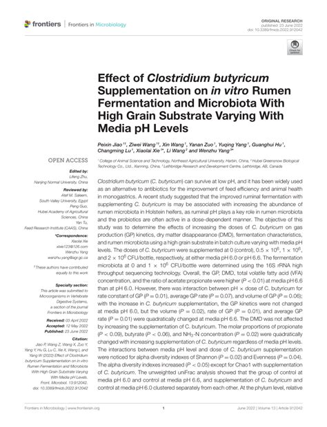 PDF Effect Of Clostridium Butyricum Supplementation On In Vitro Rumen