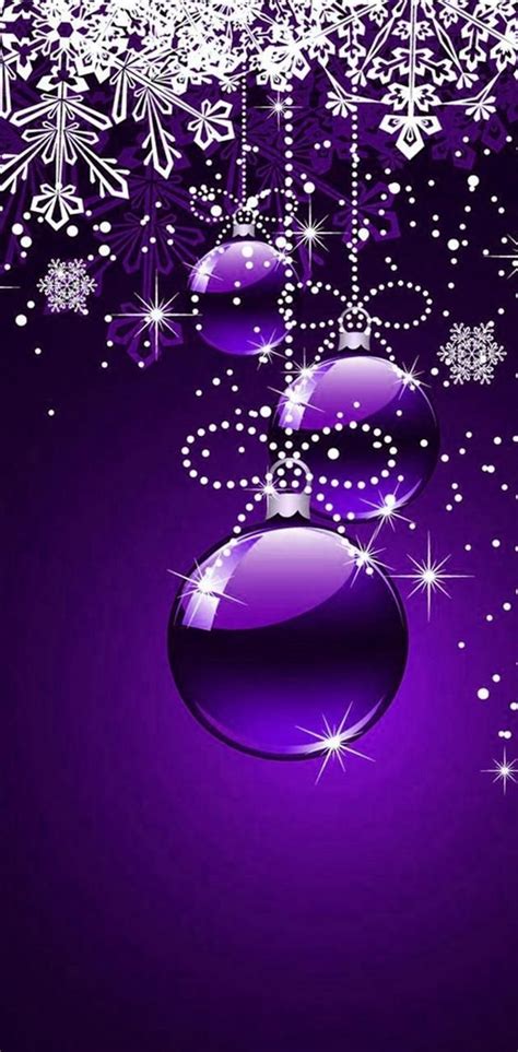 A Purple Christmas Background With Snowflakes And Baubles On It S Side