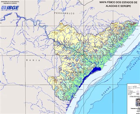 Mapa Físico dos Estados de Alagoas e Sergipe Doc Sports