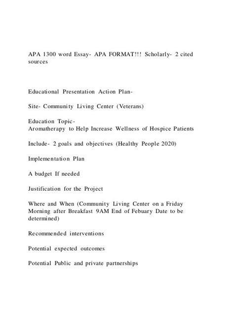 Apa 1300 Word Essay Apa Format Scholarly 2 Cited Sources Pdf