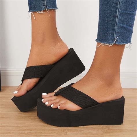 Chunky Platform Flip Flops Wedges Slip On Beach Sandals Black 9 Artofit