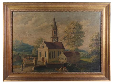 A Vintage Oil Painting Church In Landscape