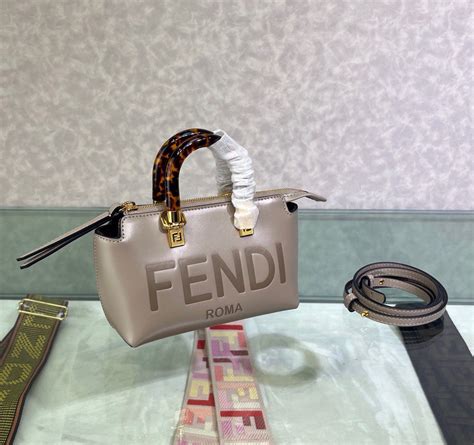 Fendi By The Way Mini Small Boston Bag In Dove Grey Leather GSM LUXURY