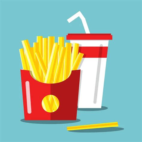 Fast Food Vector Cartoon French Fries Hamburger And Soda Flat Design