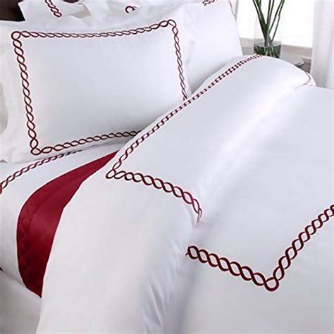 Modern Hotel Style White With Red Trim Border 100 Percent Egyptian