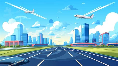 Premium Vector A Cartoon Illustration Of Airplanes Flying Over A Road