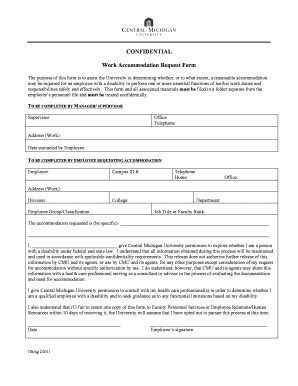 Fillable Online Cmich Work Accommodation Form Cmich Fax Email Print