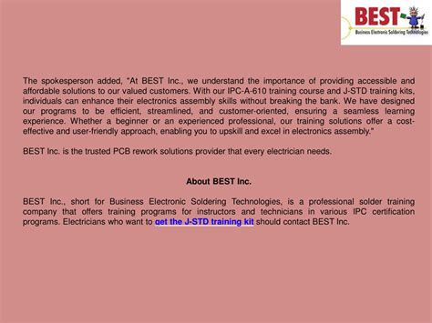 Ppt Best Inc Offers A Comprehensive Ipc A Training Course And J