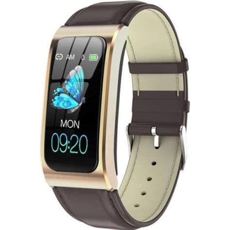 Montre Connect E De Femme Bracelet Brune Cuir Ecran Couleur Hd Ip