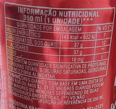 Tabela Nutricional Coca Lata BRAINCP