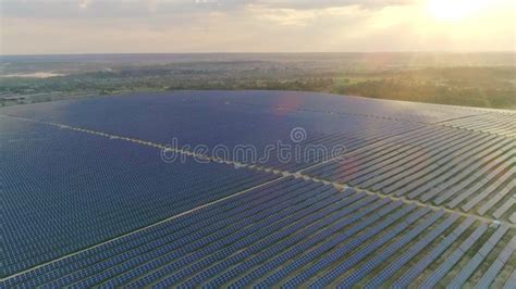 Aerial Top Drone View Of Large Renewable Energy Solar Station Concept